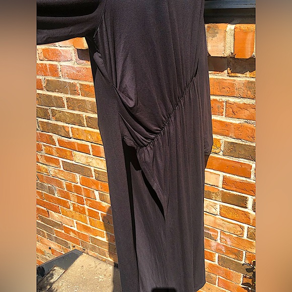 Peruvian Connection Long Black Tunic W/ Diagonal Shirring ,High Side Slit. Sz Lg - Picture 6 of 13